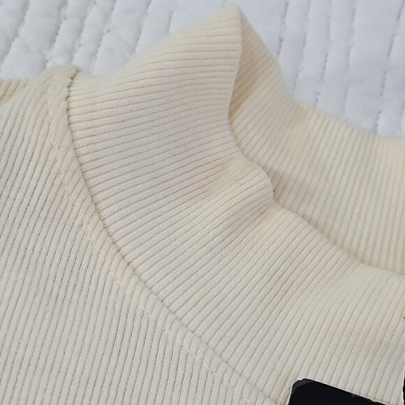 Pretty Little Thing Jersey Ribbed Bust Detail Bodycon Dress Size 16 Cream NWT - Picture 2 of 15